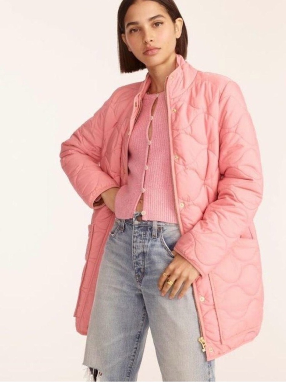 J. Crew Pink Quilted Long Puffer Coat
